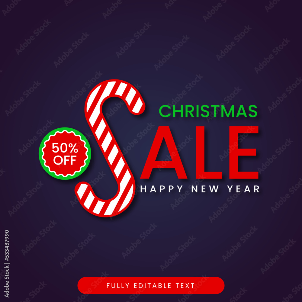 Christmas sale happy new year editable text template