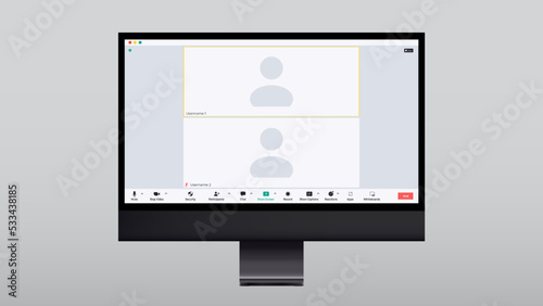 video conference call interface vector template. online communication computer program screen mock up. remote quarantine learning, job, training, webinar. white background. Vector illustration