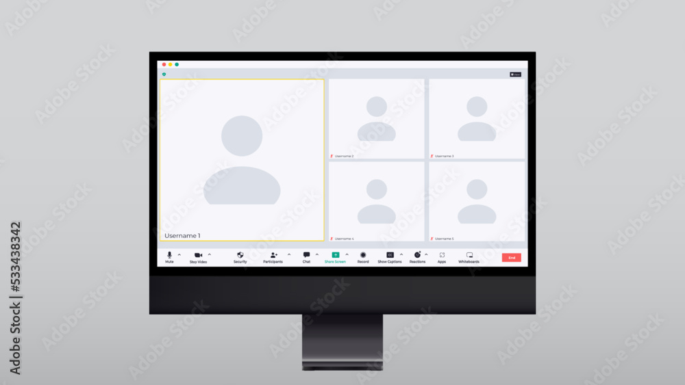 Realistic computer video for site design. Template mockup. Vector illustration