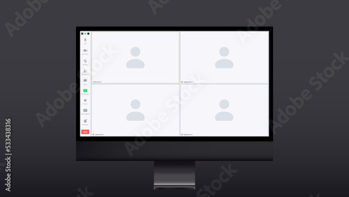 Video call illustration. Video call screen mockup. Comunication via internet. Vector illustration. Vector illustration