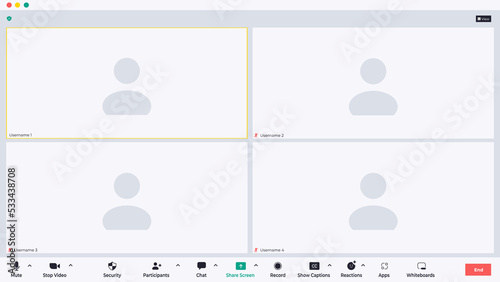 Group video meeting user interface, video conference calls window overlay. Vector illustration