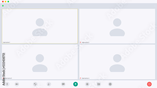 Video chat interface, user web video call window. Concept of social remote media, remote communication. Vector illustration