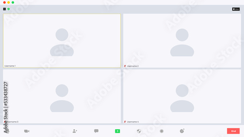 Video chat user interface, video calls window overlay. Vector illustration