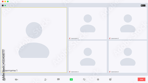 Zoom Interface. Video Call Template. Meeting App Flat Vector UI Interface. . Vector illustration