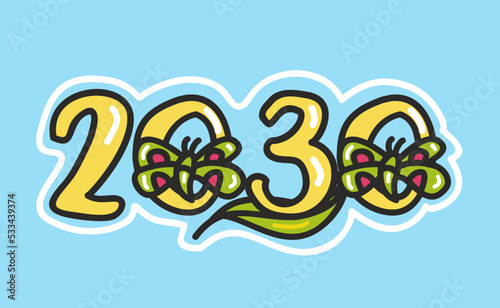 2030 Happy New Year logo text design. 2030 number design template. Brochure design template, card, banner.