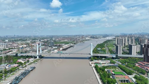 Aerial view of Ningbo financial district, Zhejiang, China.	
