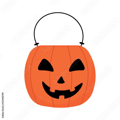 A bucket in the shape of a pumpkin. Vector illustration