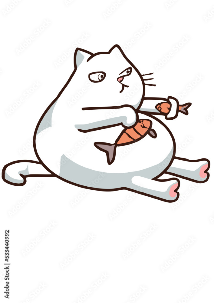 Fototapeta premium Grumpy cat paly with fish