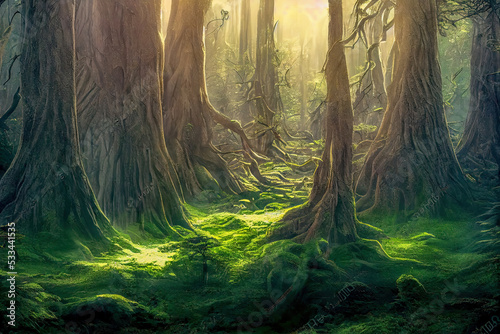 Print op canvas Wald am Abend - AI Digital - Illustration