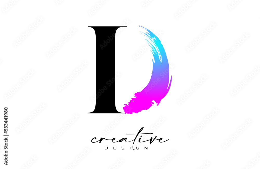 Brush Stroke Letter D logo desgn with Artistic Colorful Blue Purple Paintbrush Stroke Vector Brush Stroke Letter D logo desgn with Artistic Colorful Blue Purple Paintbrush Stroke Vector