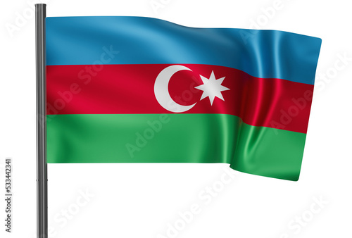 Azerbaijan national flag, waved on wind, PNG with transparency