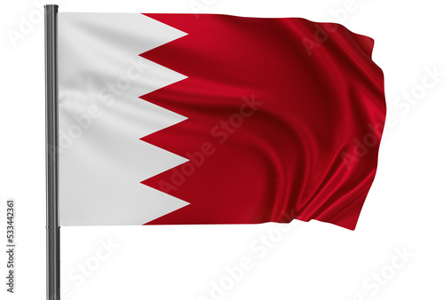 Bahrain national flag, waved on wind, PNG with transparency