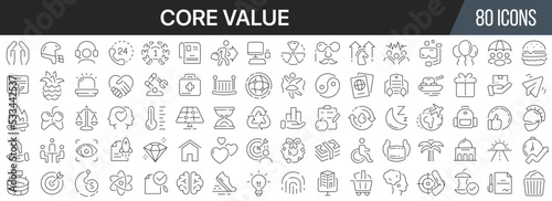 Fototapeta Naklejka Na Ścianę i Meble -  Core value line icons collection. Big UI icon set in a flat design. Thin outline icons pack. Vector illustration EPS10