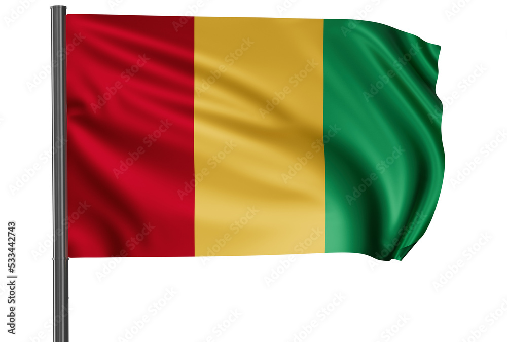 Guinea-Conakry national flag, waved on wind, PNG with transparency