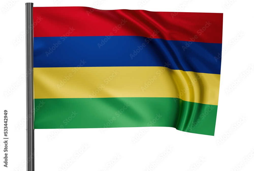 Obraz premium Mauritius national flag, waved on wind, PNG with transparency