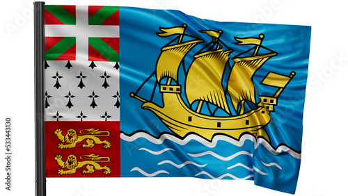 Saint Pierre national flag, waved on wind, PNG with transparency