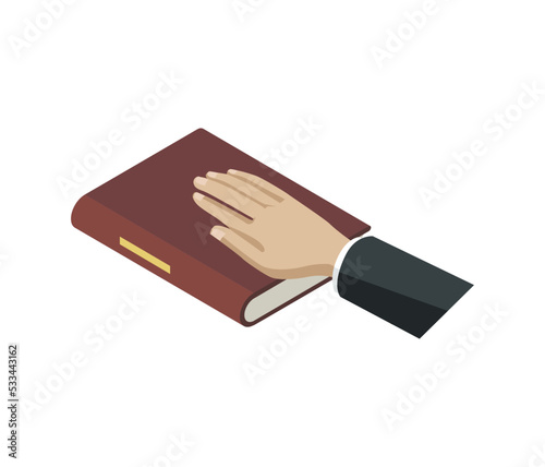 Oath of bible isometric 3D element. Law and judgment legal justice vector illustration.