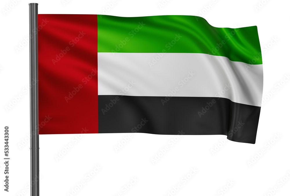 Obraz premium UAE national flag waved on wind, PNG with transparency