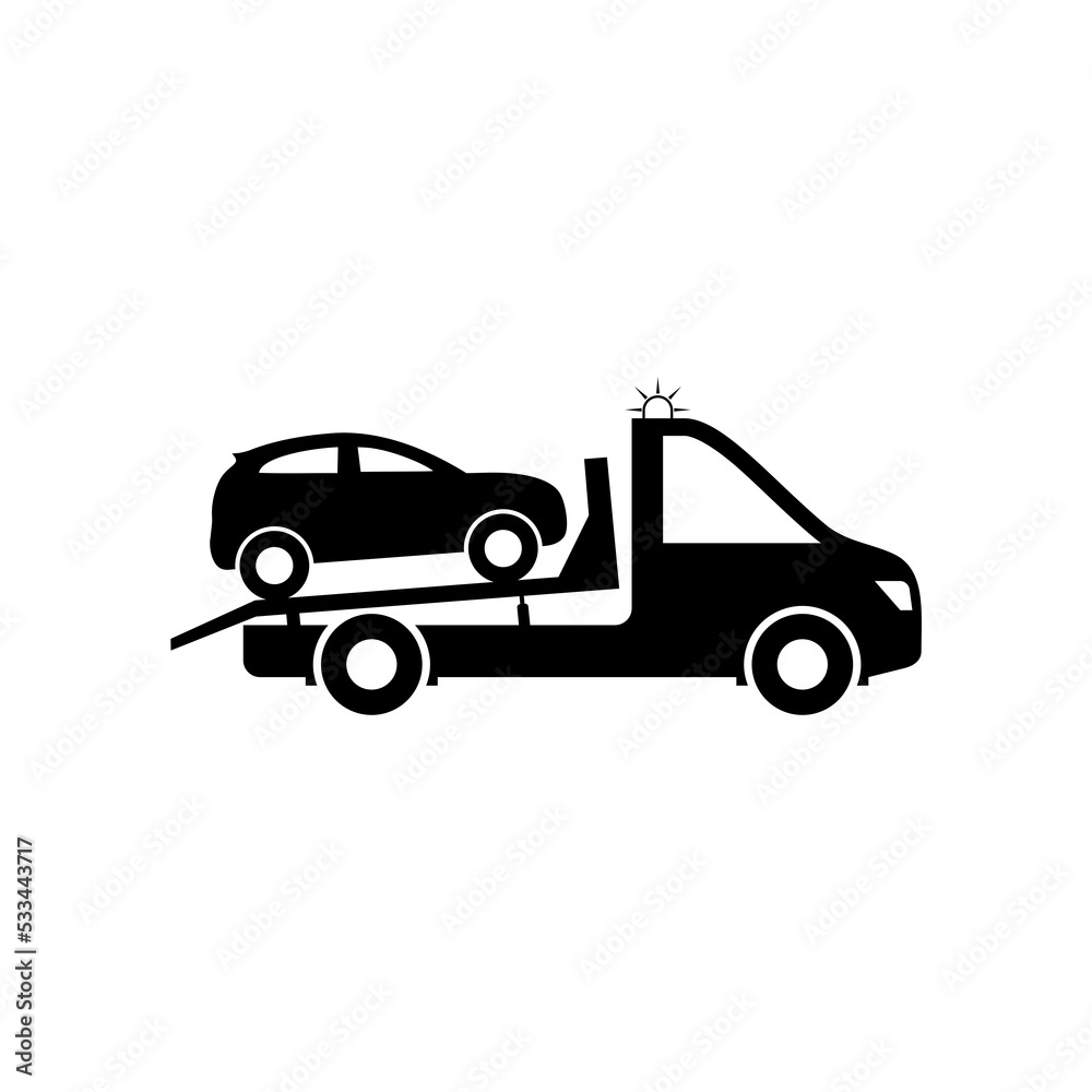 Tow truck icon. Towing truck van with car sign isolated on white background