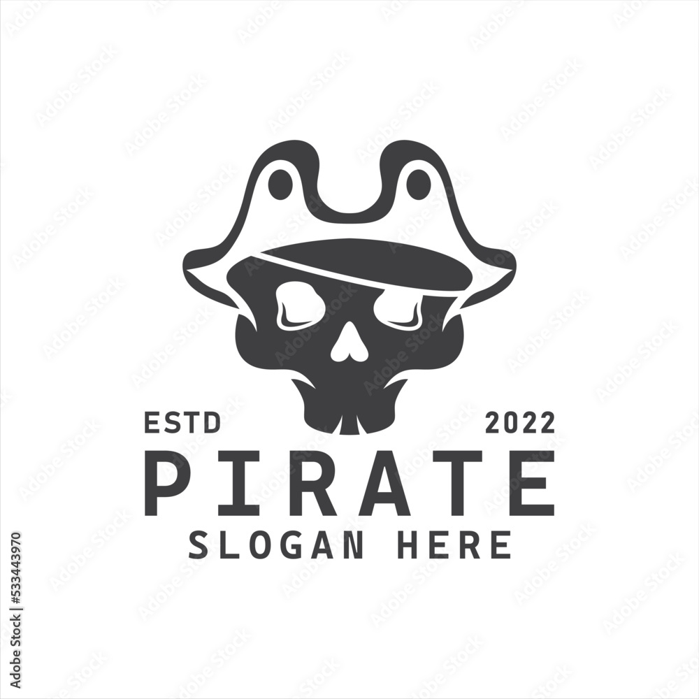 Obraz premium Skeleton Pirate logo design vintage inspiration.