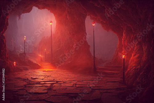 pathway to underworld fantasy surreal 3d illustration