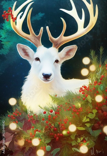 white reindeer with christmas piece