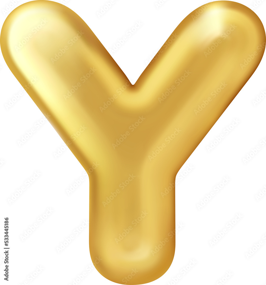 Shiny golden balloon uppercase english alphabet text Y Shiny golden balloon uppercase english alphabet text Y