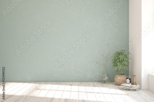 Fototapeta Naklejka Na Ścianę i Meble -  Blue empty room. Scandinavian interior design. 3D illustration