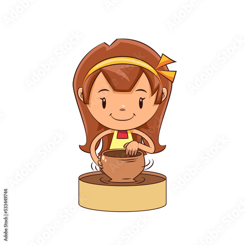 Girl making pottery