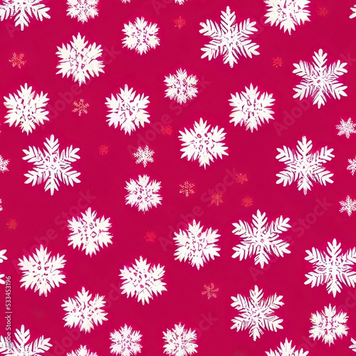 Simple childlike Christmas seamless pattern with geometric motifs. Snowflakes, circles with different ornaments. Retro textile or wrapping paper design.
