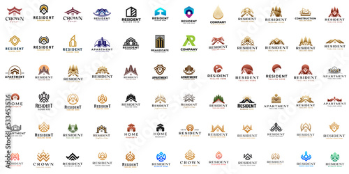 Mega Set and Big Group, Real Estate, Building and Construction Logo Vector. Universal creative premium symbol. Vector sign icon logo template. Vector illustration
