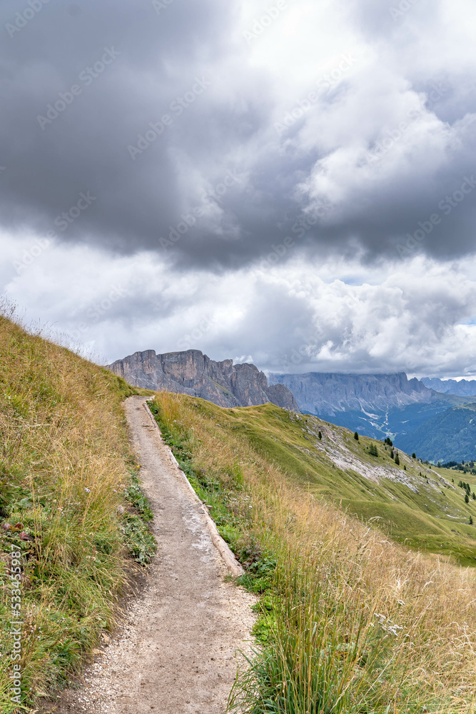Landscape of the dolomites in the surroundings of Seceda on a cloudy day Landscape of the dolomites in the surroundings of Seceda on a cloudy day