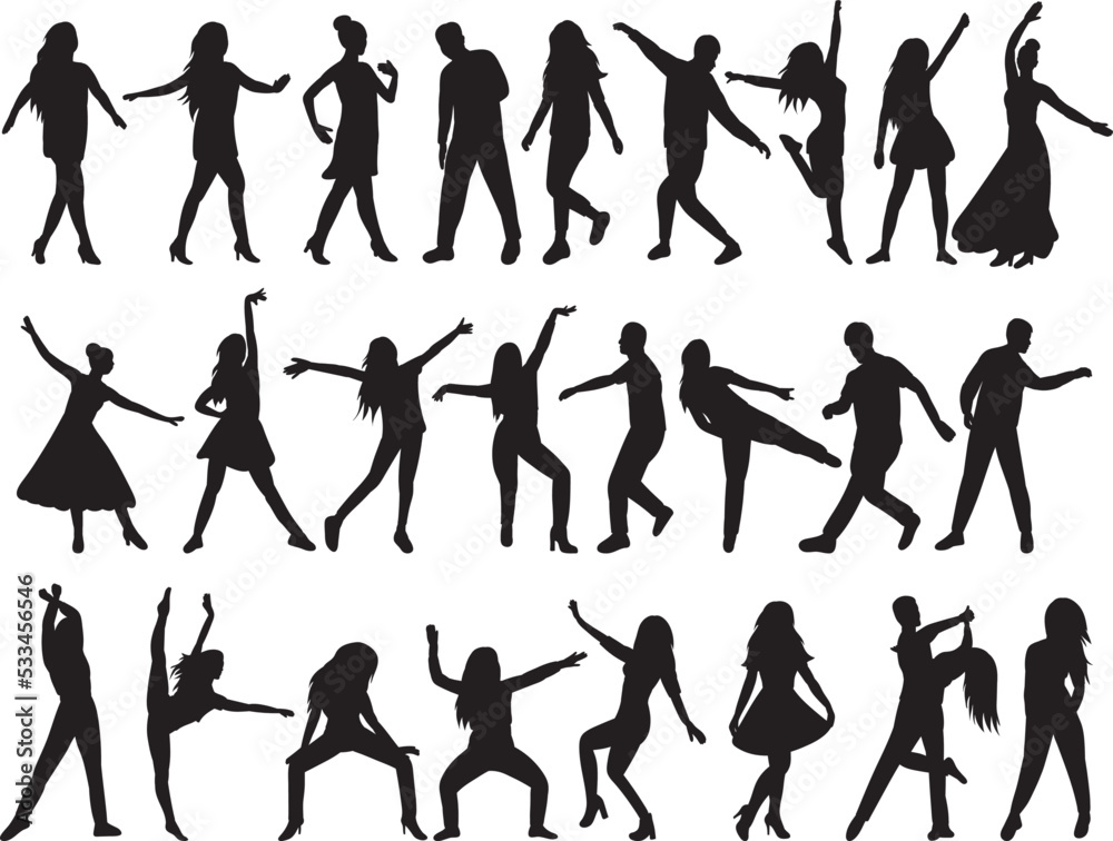 dancing people set silhouette on white background isolated vector dancing people set silhouette on white background isolated vector