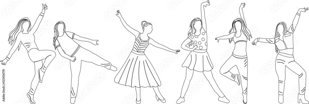 dancing woman, girl sketch ,contour isolated vector