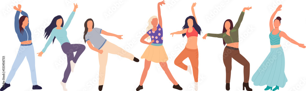 dancing women on white background isolated