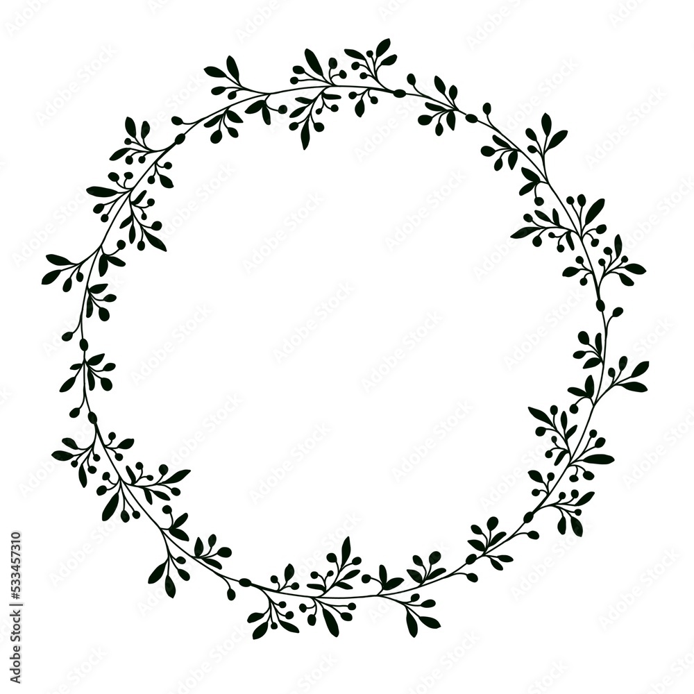 Minimalism floral wreath, branch and leaves. Template for logo, labels, branding business identity, wedding invitation