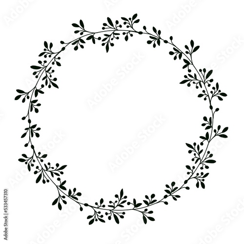 Minimalism floral wreath, branch and leaves. Template for logo, labels, branding business identity, wedding invitation