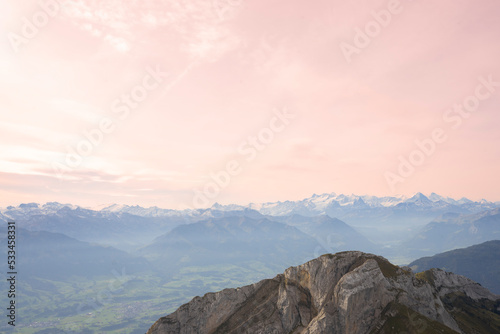 Fototapeta Naklejka Na Ścianę i Meble -  ucerne's very own mountain, Pilatus, is one of the most legendary places in Central Switzerland. And one of the most beautiful. On a clear day the mountain offers a panoramic view of 73 Alpine peaks.