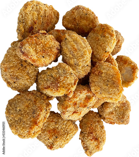 Freshly baked chicken nuggets on transparent background