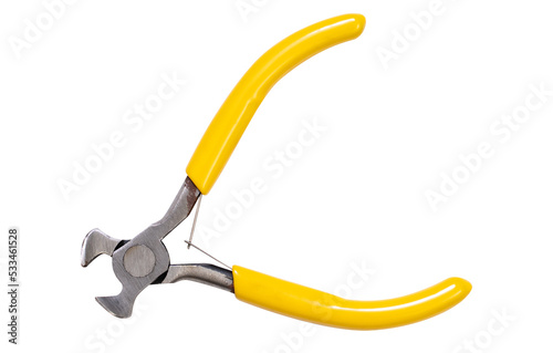 Yellow parrot nose pliers isolated