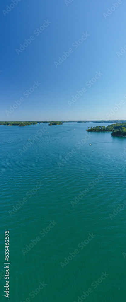 Panoramic aerial view of beautiful Lake Lanier a popular summer destination for water sports lover and a major source of water supply to Metro Atlanta, GA