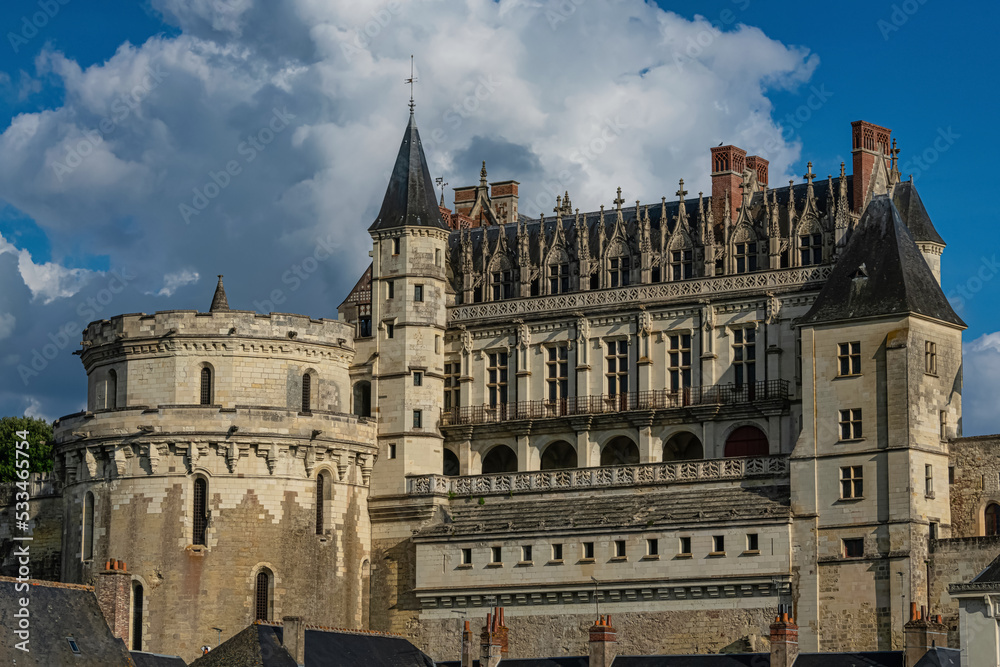 Amboise medieval castle or chateau and bridge on Loire river. France, Europe. Unesco site