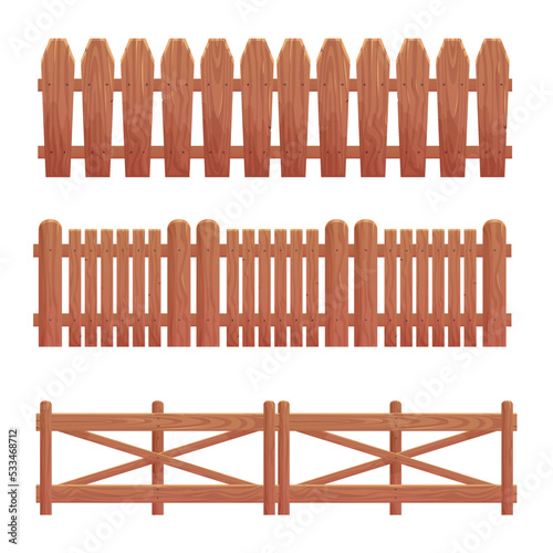 Cartoon seamless fences wooden set for decoration design, Vector cartoon vector wooden texture background, isolated on white background, vector seamless pattern 