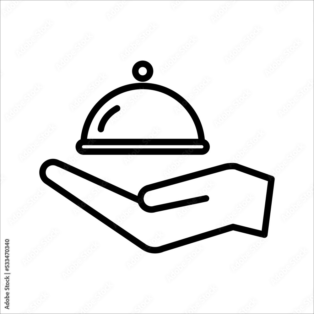 Fototapeta premium Closed food tray in hands hotel room service icon
