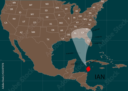 Hurricane Ian. Hurricane Ian toward Cuba and Florida. Vector illustration. EPS 10