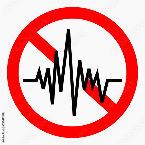 Noise ban. No noise. Volume ban. Keep quiet. Quiet. Silence. Vector icon.