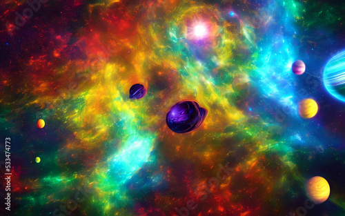 The colors in this image are soft and dreamy, making the viewer feel as though they're floating through a surreal solar system. The planets look like giant balls of gas, with swirls of color throughou