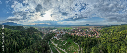 Aerial view of Rasnov fortress in Romania