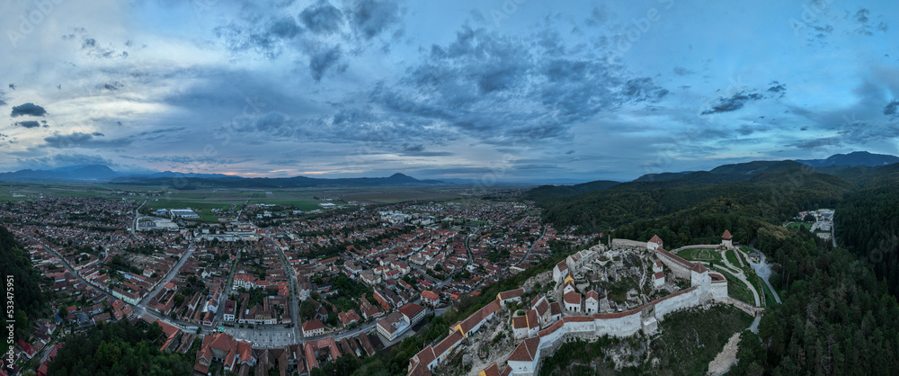 Aerial view of Rasnov fortress in Romania