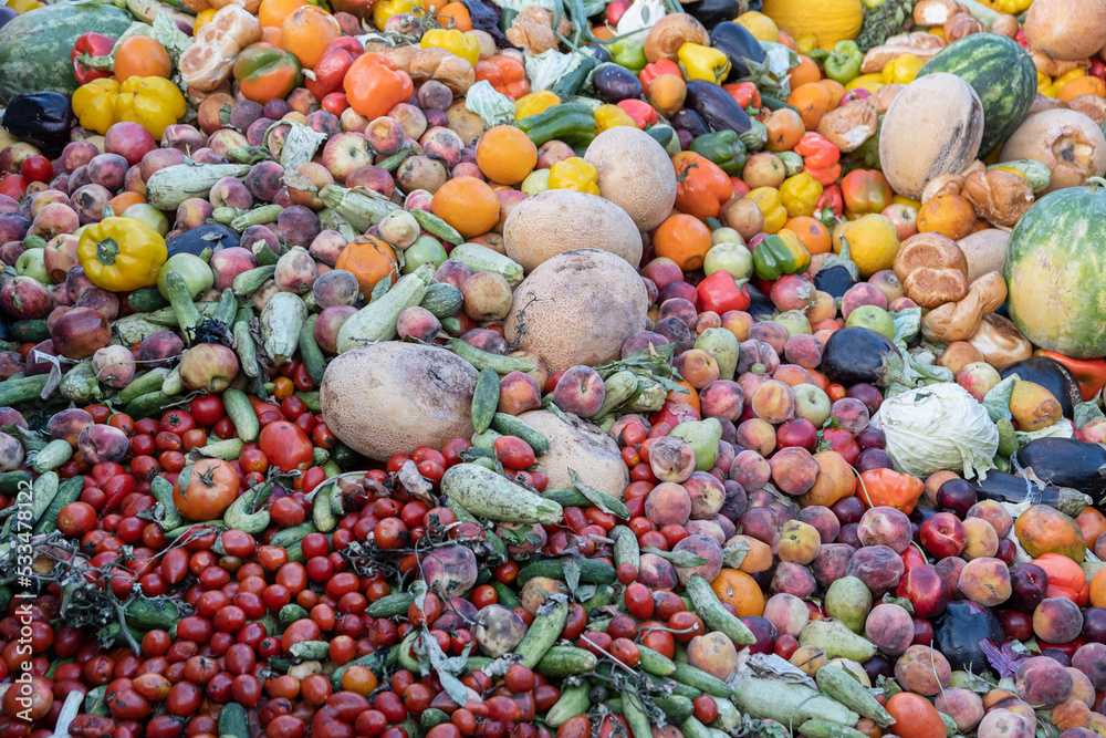 Foto de Expired Organic bio waste. Mix Vegetables and fruits in a